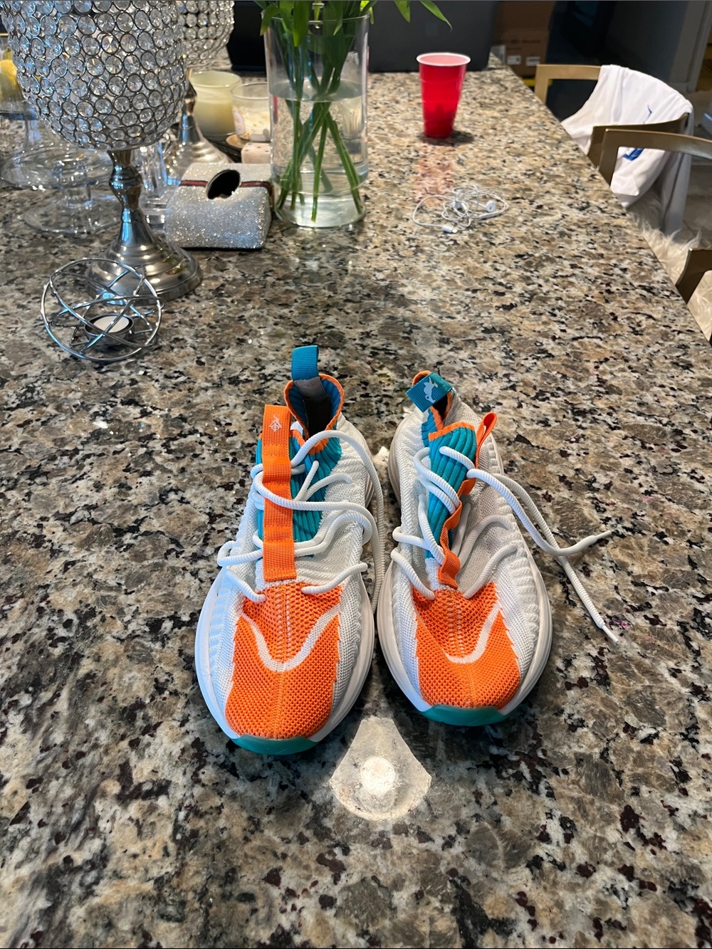 Men's Athletic Sneakers in Orange, White & Teal